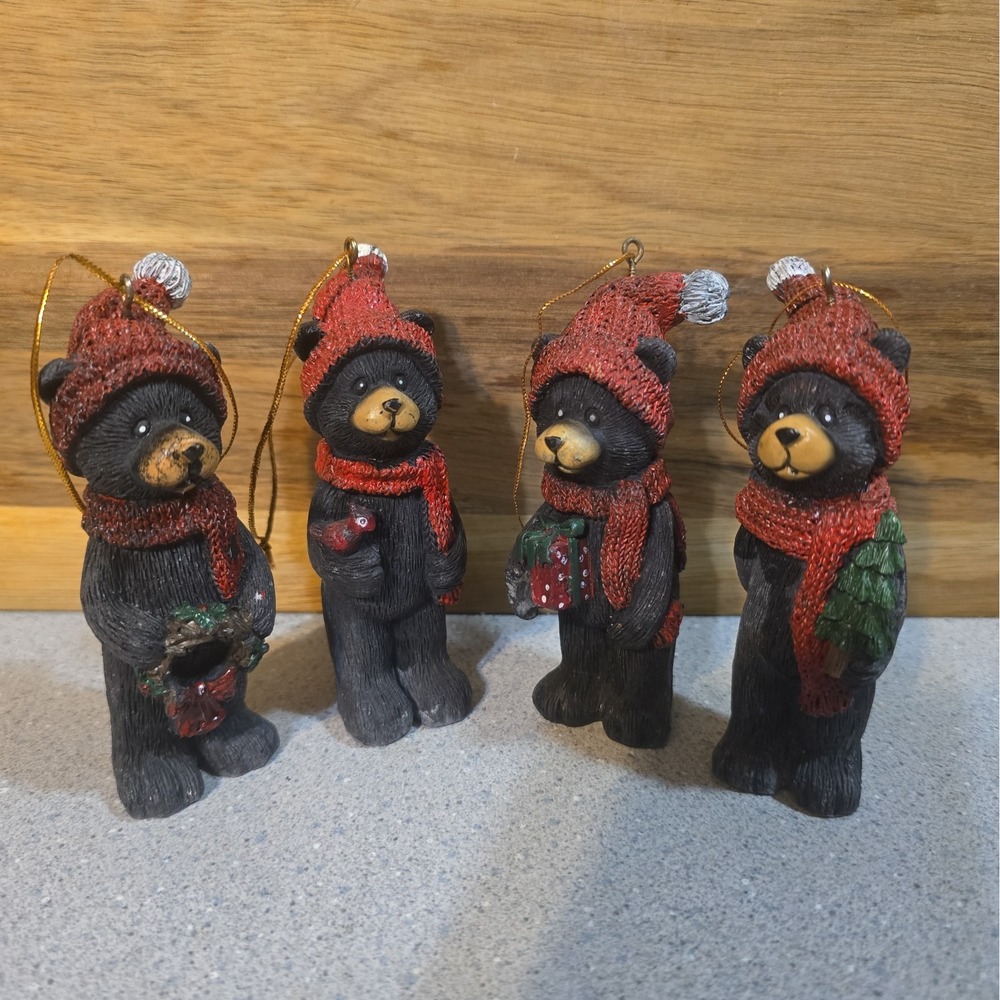Vintage Black Bear Christmas Ornaments Lot of 4 Christmas Tree Decorations Decor